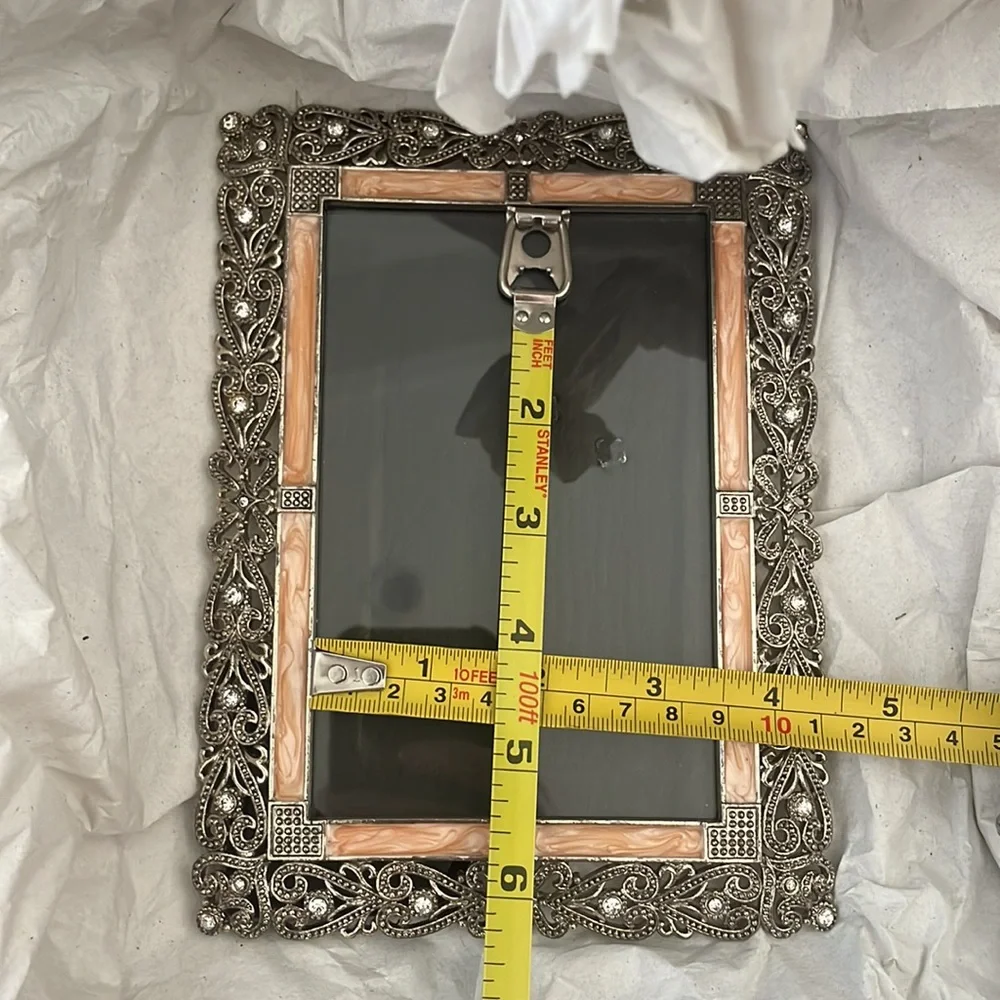 1pcs Vintage Silver Metalwork Metallic Crystals Picture Frame
